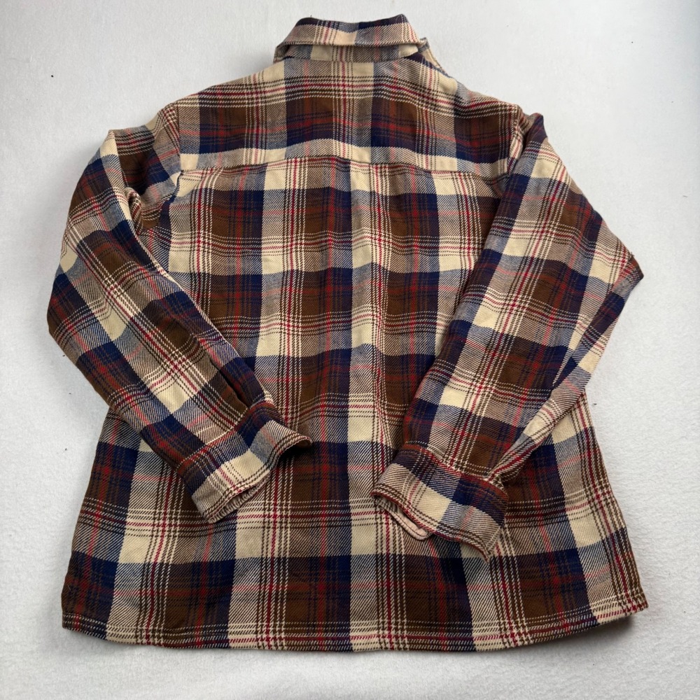 Woodland Vintage Mens Plaid Flannel Shirt Brown Blue Acrylic Size M Medium - Picture 2 of 8